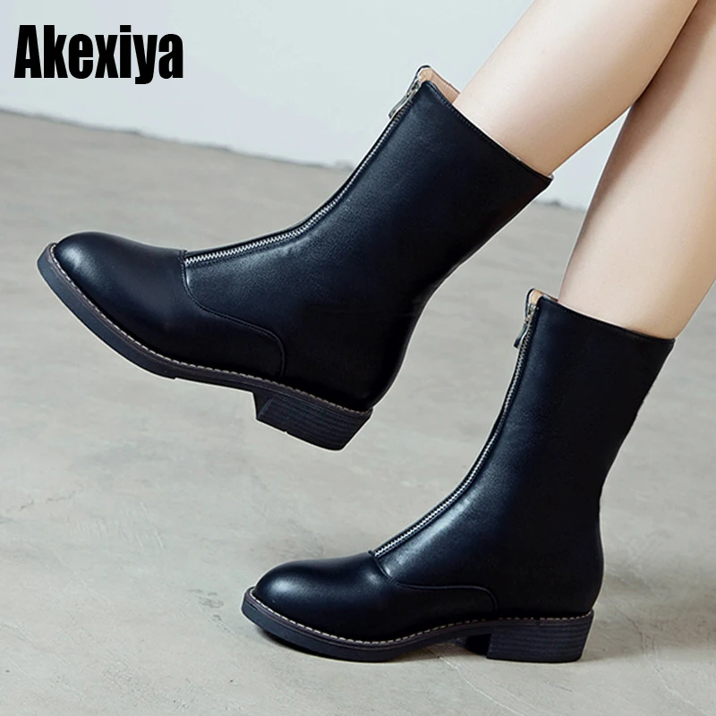 

Front zipper booties fashion 2019 winter with thick with Large size 34-43 yards in the boots women White black yellow blue k099