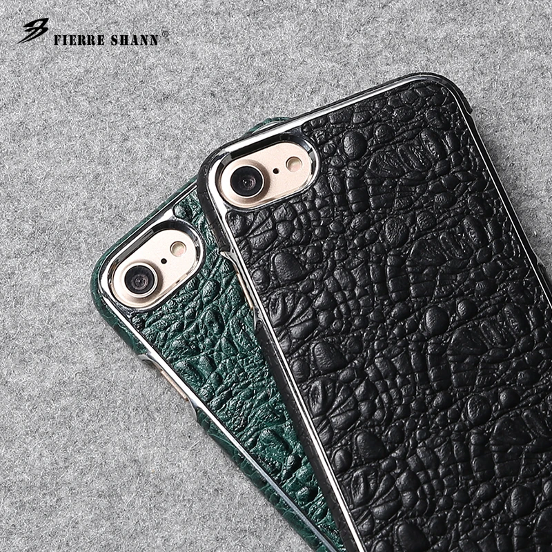 

Fierre Shann Crocodile Pattern Plating for iPhone 8 7/7 Plus Genuine Leather Case for Samsung Galaxy S8 Plus S8 Back Cover Coque