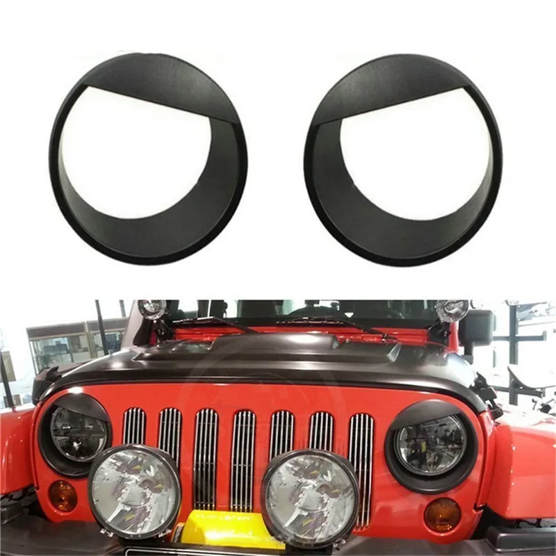 2PCS Headlight Trim Cover For Jeep Wrangler JK 2007 20015 ABS Black