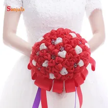 Горячие красные свадебные аксессуары Искусственные Сатиновые розы/украшение на свадьбу букет для невесты ленты пояса букет Bouquet d'honneur WB06