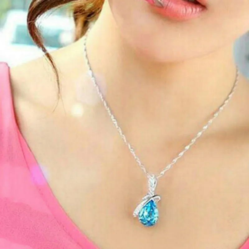 

LOLEDE New Marine Tears Chain necklace Crystal Necklace Women Holiday Beach Statement Jewelry Wholesale Fashion Heart