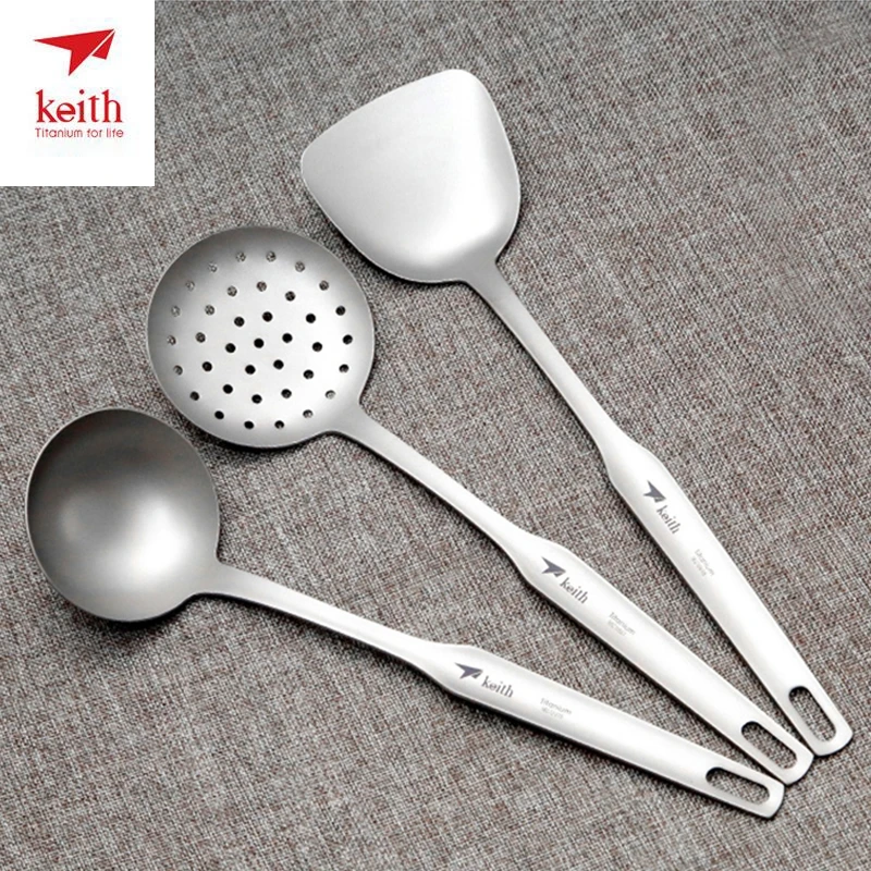  Three-piece Suit Keith Titanium Spatula Titanium Soup Spoon Colander Long Handle Cooking Shovel Kit - 33028473718