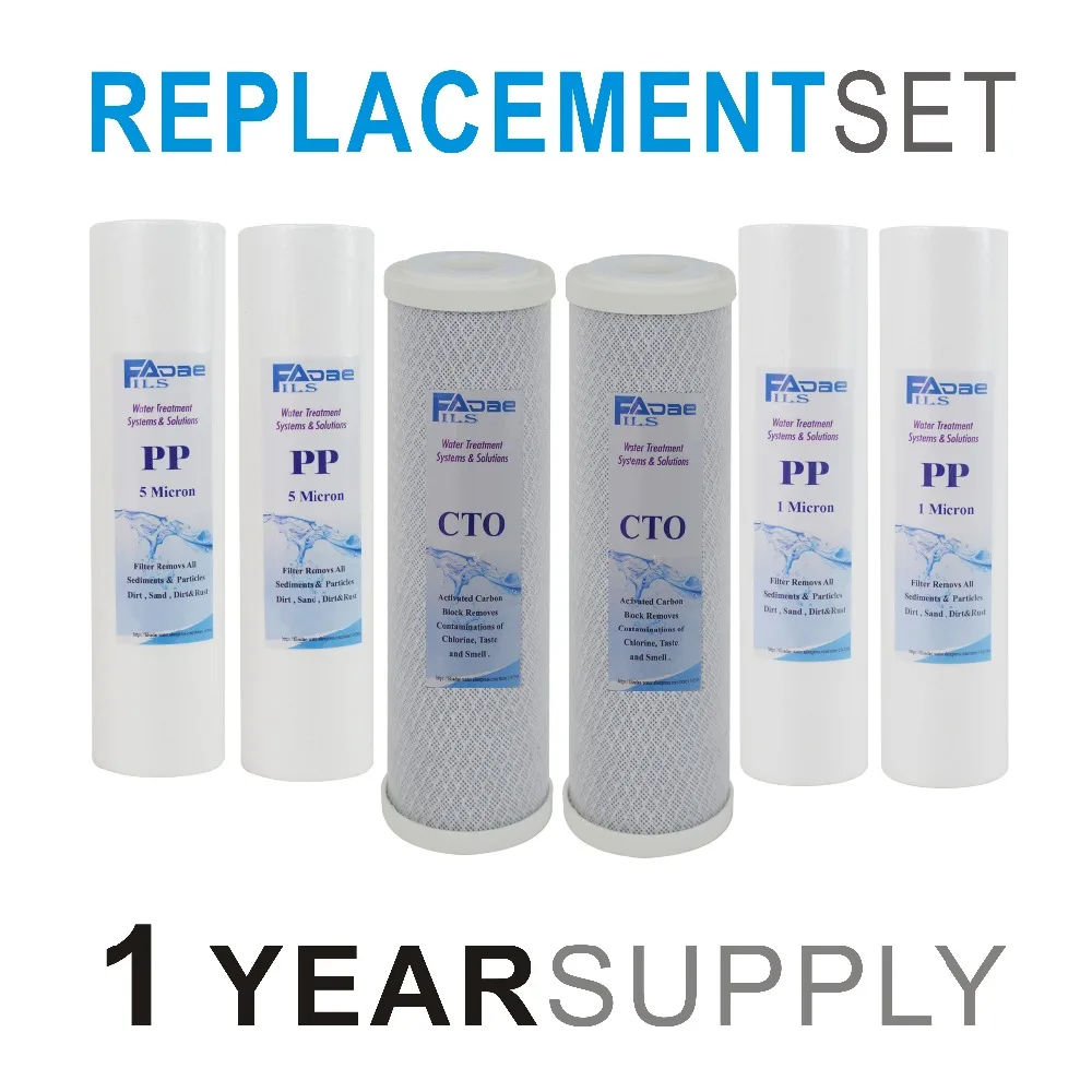 

1 YEAR SUPPLY Replacement Filter sets 2PCS PP Filter 5micron + 2PCS PP Filter 1 micron+2PCS Carbon Block Filter RO System
