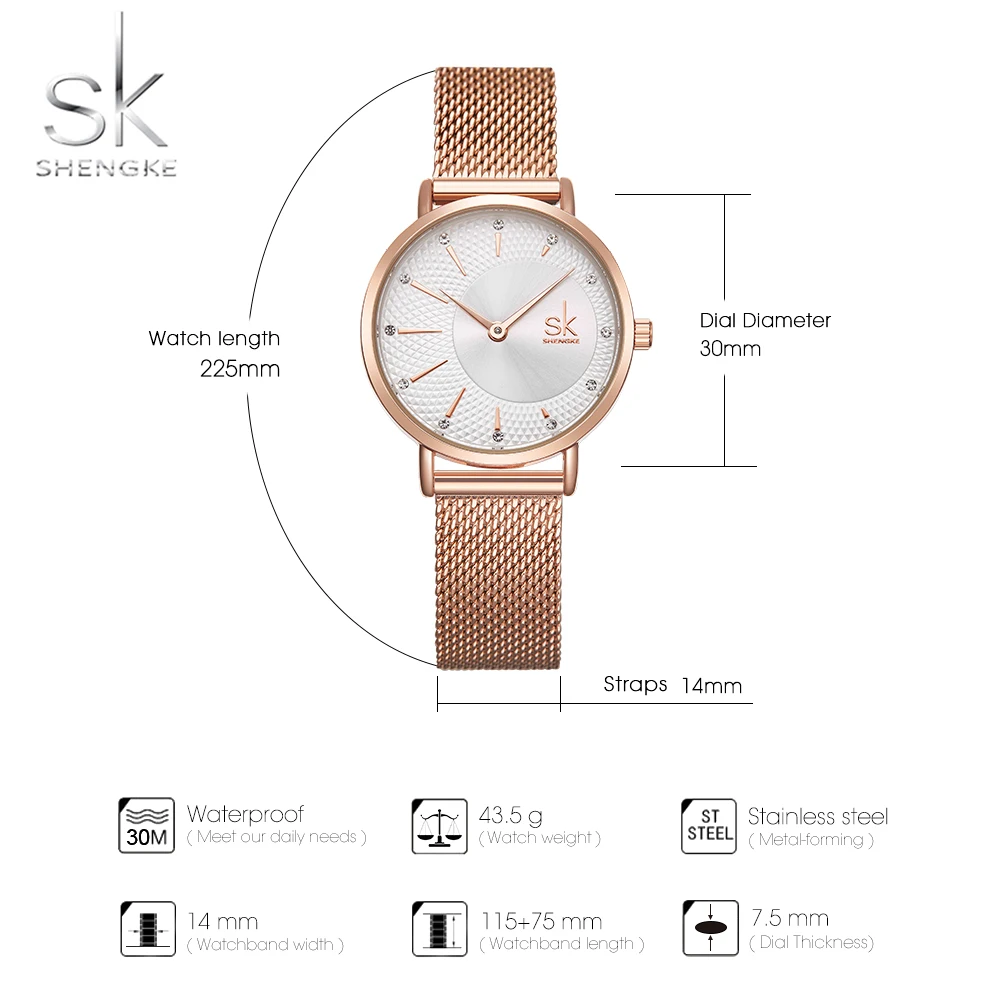 Shengke Новые Креативные женские часы Роскошные Rosegold кварцевые женские часы Relogio Feminino с сетчатым РЕМЕШКОМ НАРУЧНЫЕ часы Reloj Mujer