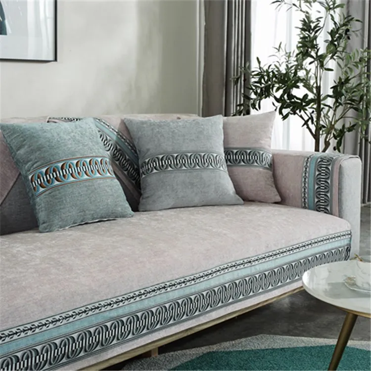 Нескользящий однотонный чехол для дивана с вышивкой, кружевной чехол для дивана для гостиной, диванная подушка, полотенце для поручней - Цвет: E
