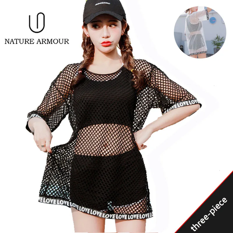 

2019 New Sports Swimsuit Split Flat Corner Three-piece Set of Gauze Smock Women Swimwear Beach Swimsuit Sexy Bikini Set Solid