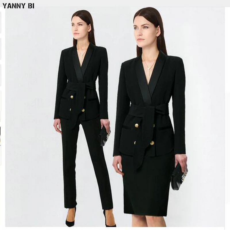 

new fashion women business Pant Suits formal office work plus size Slim long-sleeve blazer and pants trousers set