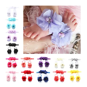 

Baby Cute Girl Headband+Foot Flower 2Pcs Suit Photography Props Kids Hairbands Hair Accesories