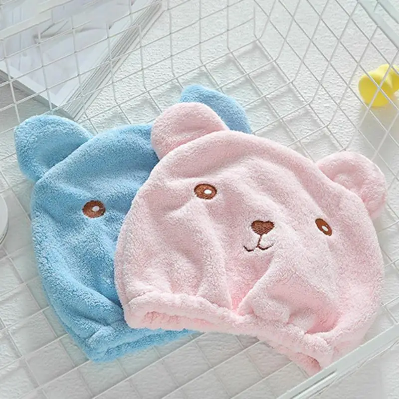

Microfiber Hair Turban Quick-Drying Shower Cap Wrapped Towel Dry Hair Hat Shower Bathroom Accessories Cartton Bear