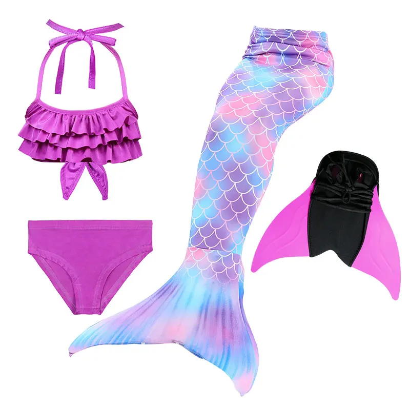 Детский женский костюм русалки с хвостом, плавательный костюм с моноластами или без моноласт