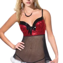 Пикантные озорной сладкий черный Санта Babydoll зрелые Для женщин рождественские прозрачные Babydoll