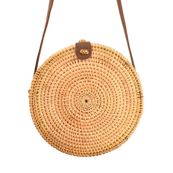 

Women's bag 2019 Hand-knitted leather buckle straw round bag Ins summer beach shoulder bag Messenger bag