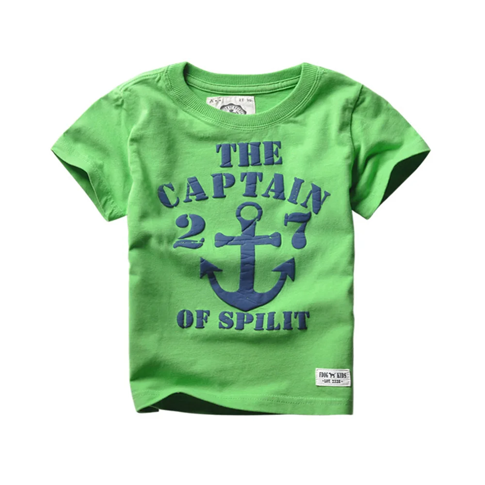 Футболка с короткими рукавами для мальчиков, летняя одежда, хлопковый топ для маленьких мальчиков, футболка, детские повседневные футболки с буквенным принтом для мальчиков 2-6 лет - Цвет: Green-1009