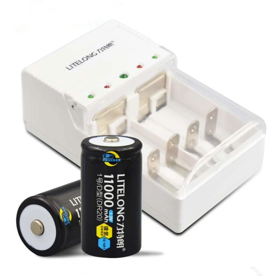 2 шт. x большая емкость NiMH 11000mAh D аккумуляторная батарея + универсальное зарядное
