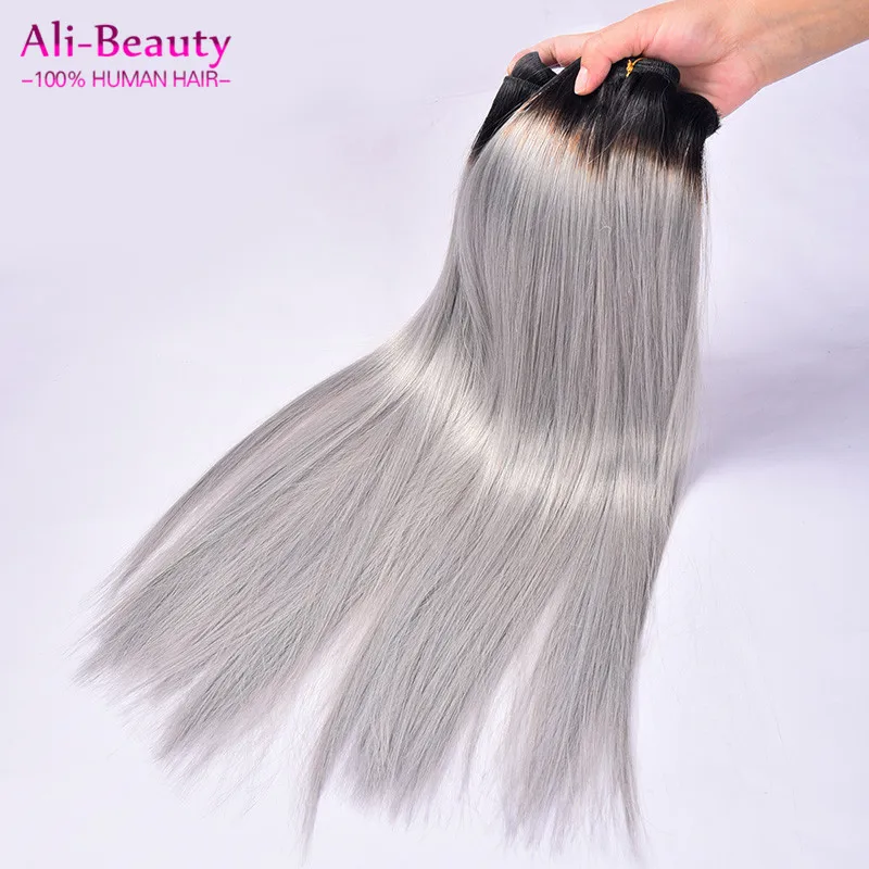 

Unprocessed Virgin Brazilian Hair Two Tone Ombre Human Hair Extensions Ombre Grey Hair Weave Bundles Haar Extensions Tissage