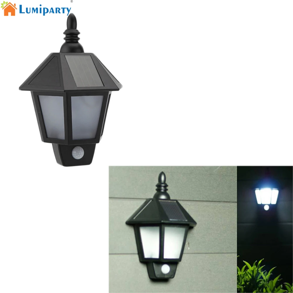 

Lumiparty PIR Infrared Body Motion & Light Sensor Solar Power Panel Outdoor LED Wall Yard Garden Light Lamp ON/OFF button