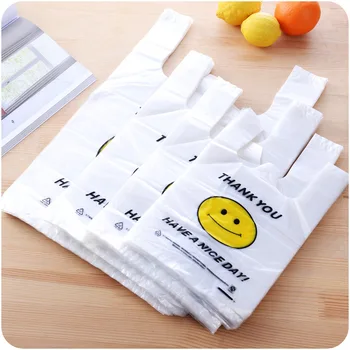 

100pcs Reusable Food Wrap Poly Pocket Smile Vest Bag Food Packaging Mylar Bags Supermarket Shopping Bag Food Packaging Bags