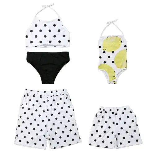 

Lemon Dot Print Family Matching Men Women Kid Baby Boy Girl Swimwear Suit One/Two Pieces Bikini 2019