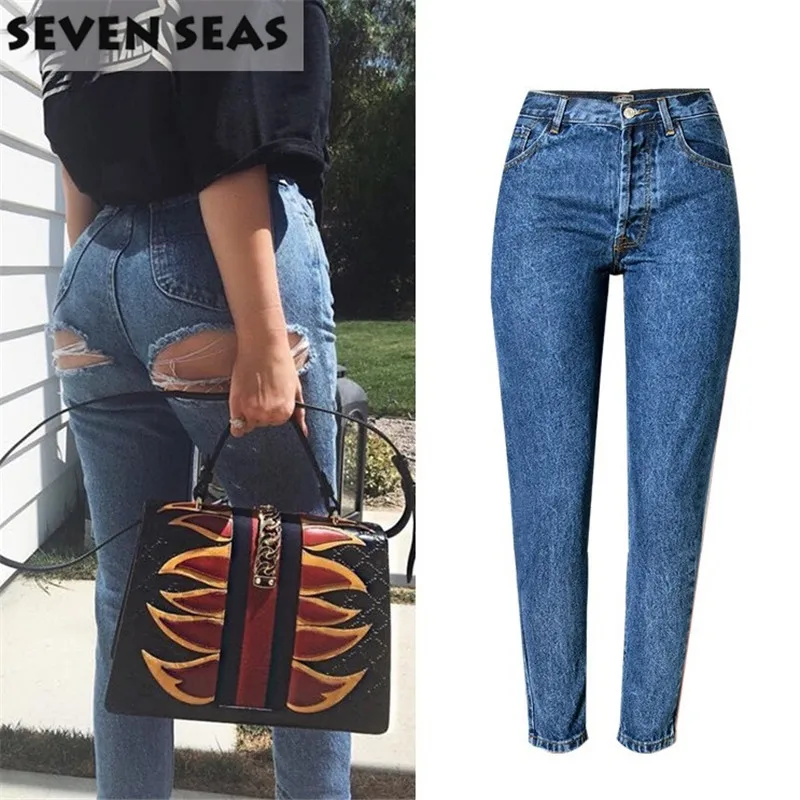 Sexy Bottom Ripped Jeans Blue Easy Boyfriend Jeans For -8747