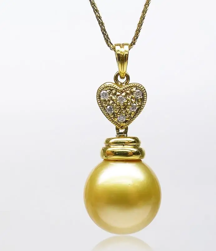 

12mm Round Golden Real South Sea Pearl Pendant 18 Solid Yellow Gold
