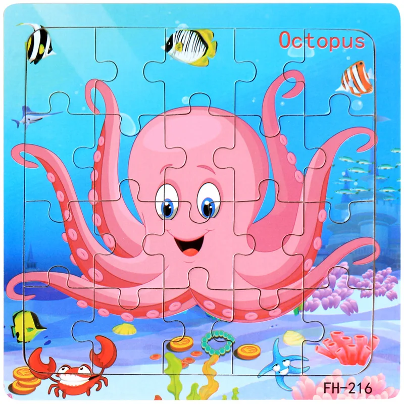 Высокое качество деревянные животные игрушки для детей Обучающие пазлы игрушки классические Пазлы для детей Детские обучающие игрушки - Цвет: octopus