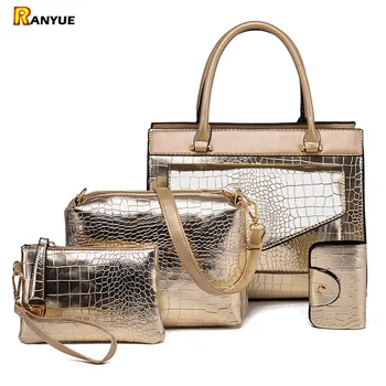 

4Pcs Crocodile Pattern Composite Bags Set Ladies Luxury Designer Handbags High Quality Famous Brands Shoulder Bag Purse Wallet