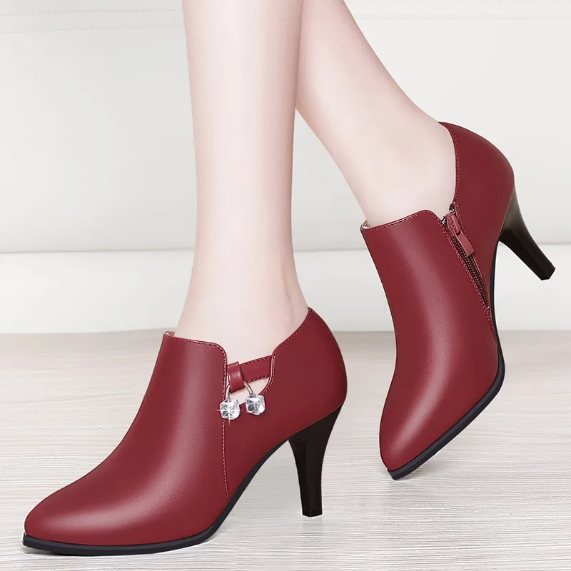 

Spring New Women Genuine Leather Casual High Heel Shoes For Ladies British Soft Pumps Women Elegant Fashion Dress Shoes YG-A0173