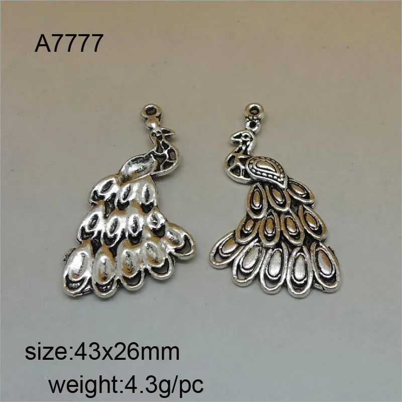 

25pcs/lot 43x26mm Antique Silver Zinc Alloy Charms Peacock Pendants Jewelry Findings