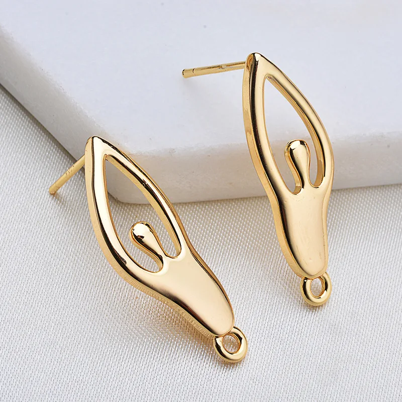 114) 6 шт 10x30 мм 24K позолоченные латунные балетные девушки серьги-гвоздики Высокое качество DIY ювелирных изделий