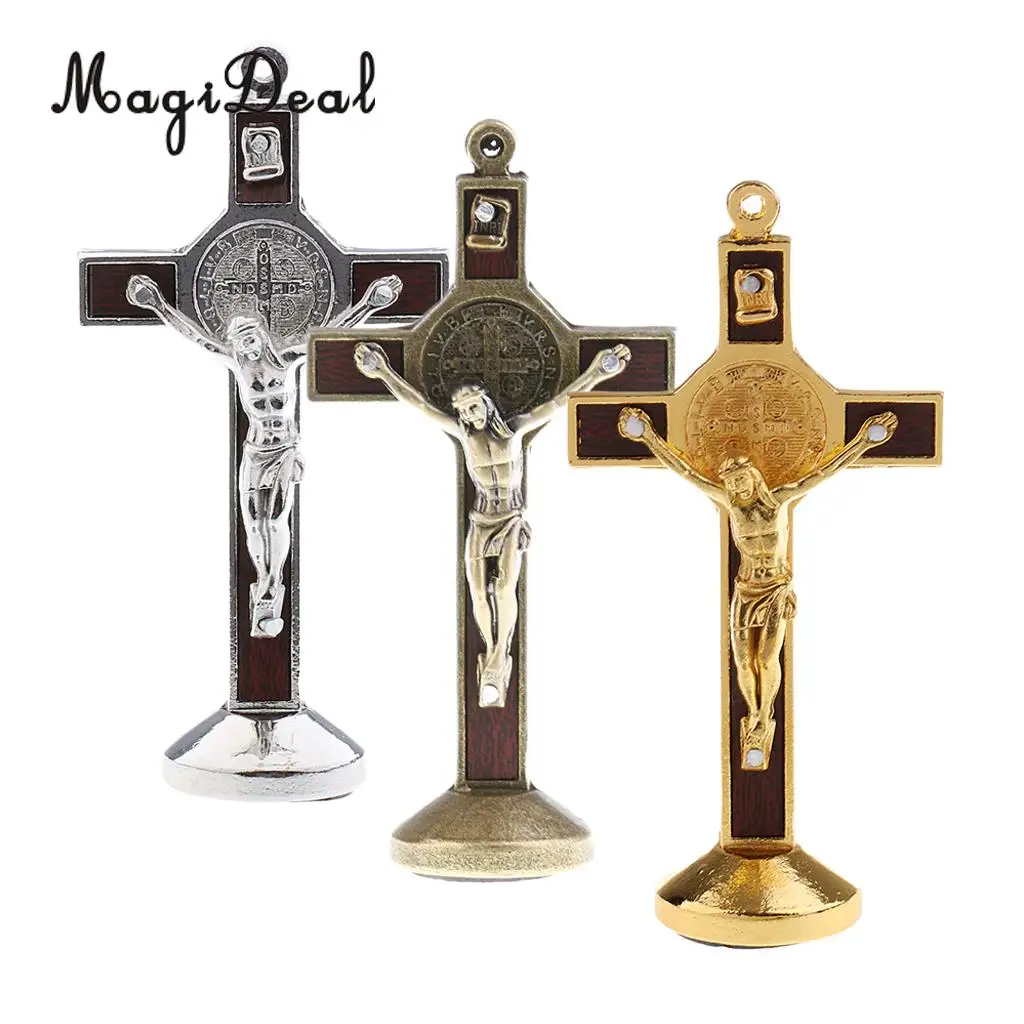 3PCS Alloy Crucifix Jesus Christ Cross Statue Figurine Perfect Gifts for Car Home Chapel Decoration