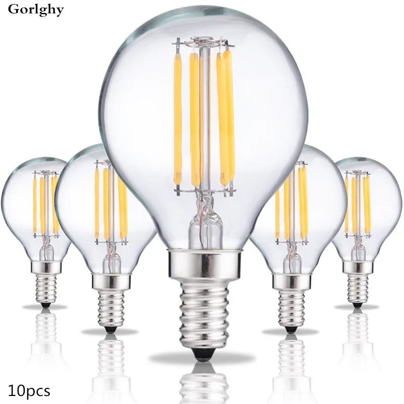10pcs/lot Led Filament Light G45 4W E14 E27 Edison Retro Lamp Vintage Led Bulb 220V LED Glass Ball Bulb