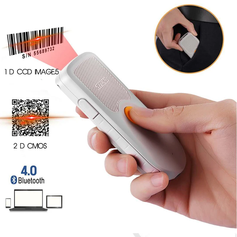 

1D 2D QR Barcode Scanner Portable Mini Bluetooth 4.0 Bar Code Reader Work with Phones, Tablet, PC with Type C interface