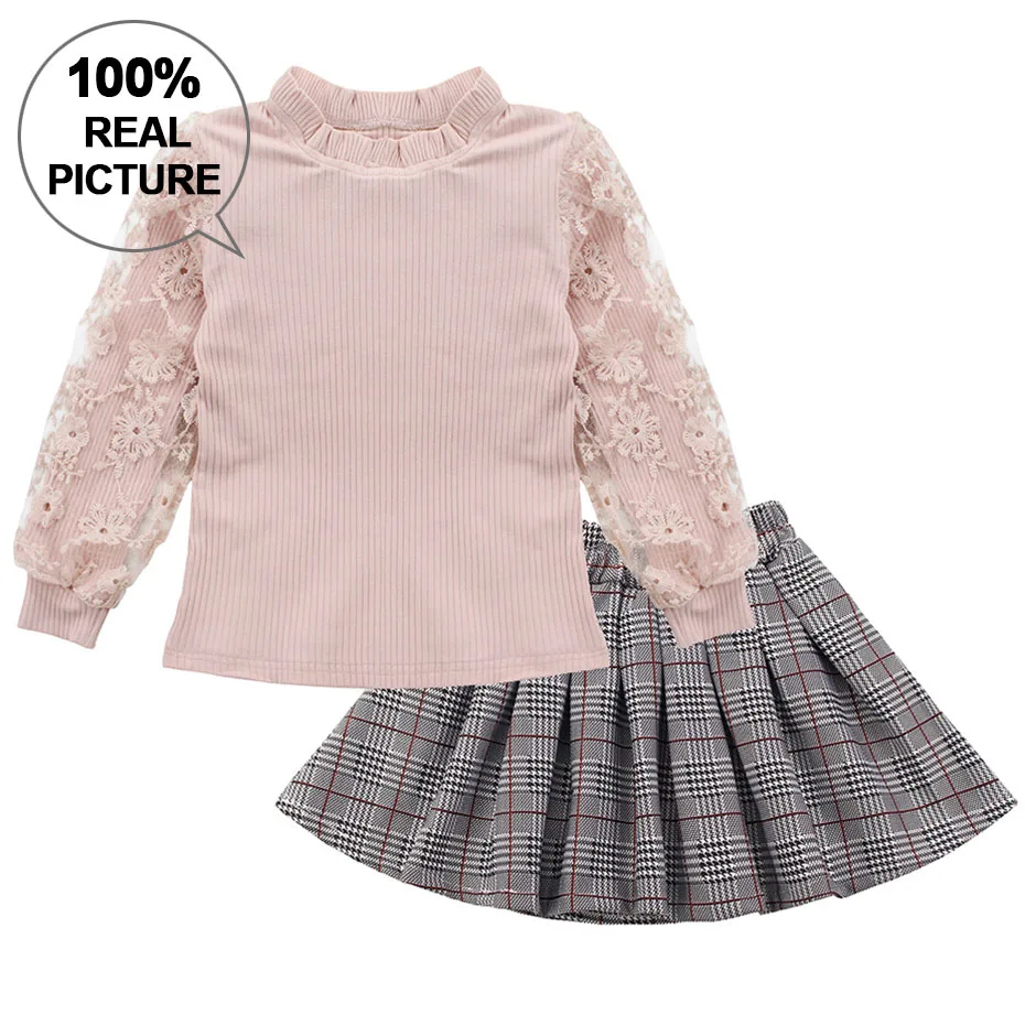 Осенний комплект одежды для детей, одежда для девочек-подростков, Детский свитер+ юбка, костюмы из 2 предметов для девочек 3, 9, 6, 7, 10, 11, 12 лет - Цвет: As Picture