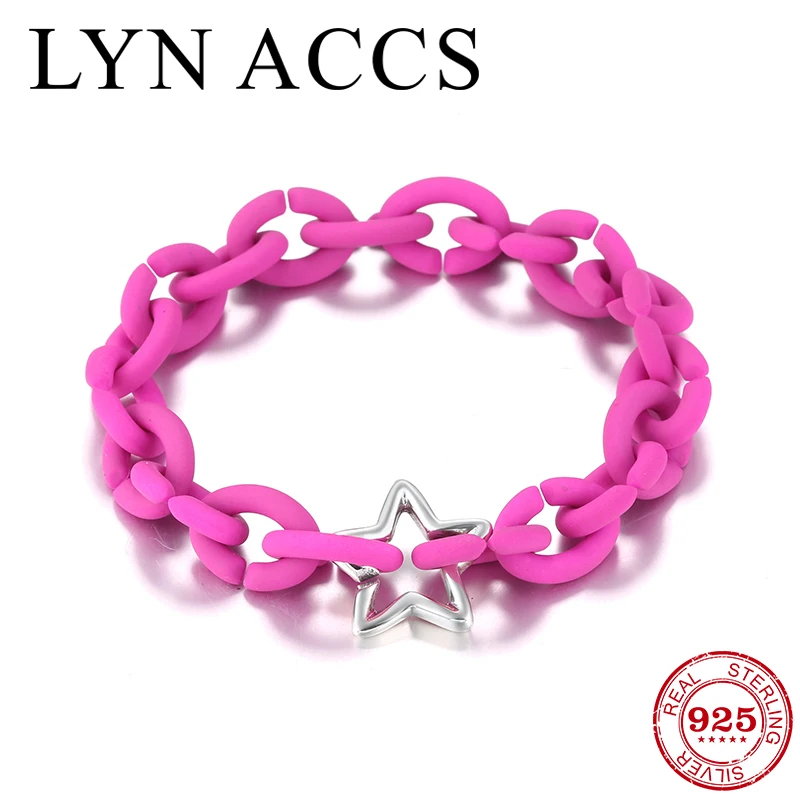 

Fashionable Rose Red Bracelet and Bangle for Woman DIY 925 Sterling Silver Star Bead Simple Bracelets Woman Jewelry Gifts