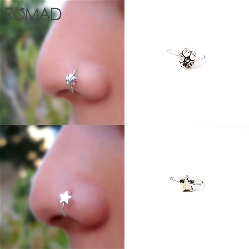 

ROMAD Retro Flower Ear Piercing star flower butterfly Tragus Fake Nose Piercing Ring Star Studs Oreille Body Jewelry R4