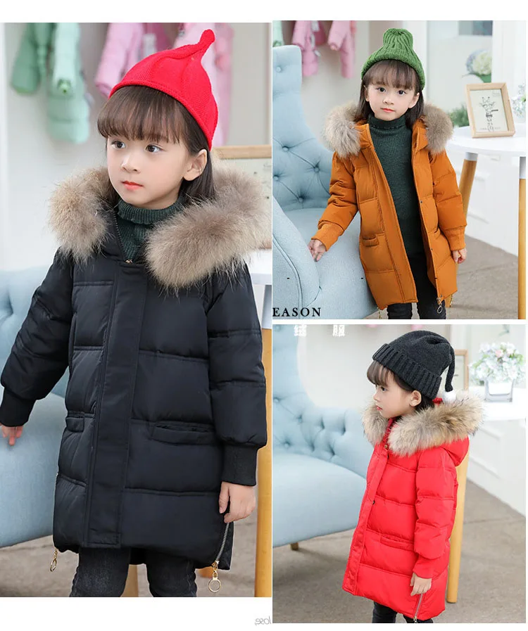 -30  degrees girls winter jackets fur hooded duck down jacket for girl clothes thick kids outerwear warm children coat parka 2017  4 5 6 7 8 9 years  little baby girls winter jackets for teenage girls winter jacket girls coat    8