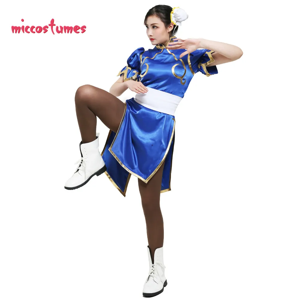 Chun Li Косплей Костюм для взрослых синий Cheongsam вечерние платья на Хэллоуин женский наряд