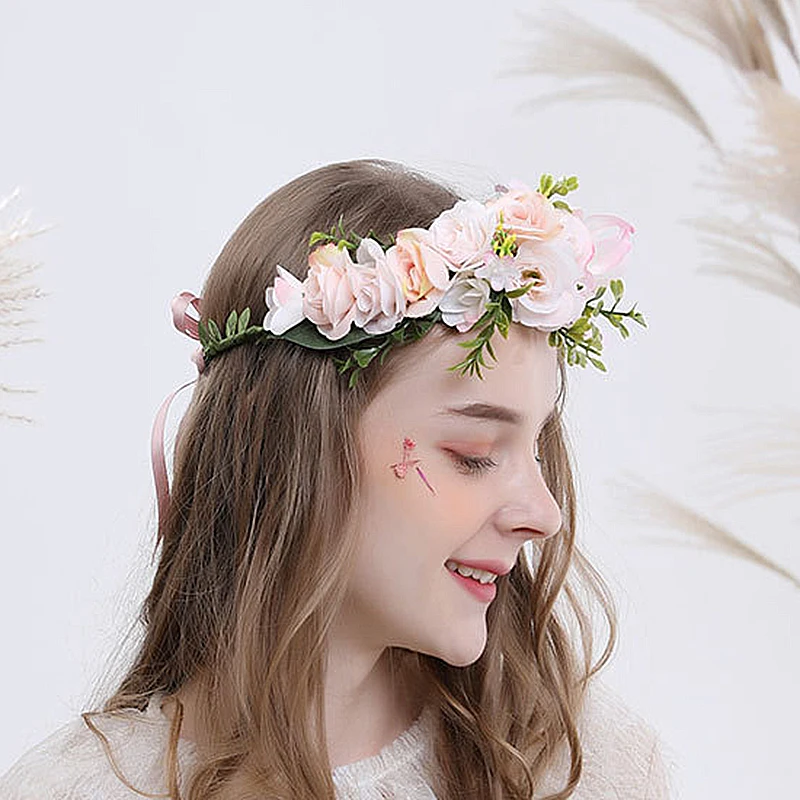 

HIYONG Fashion Peony Rose Bud Headband Flower Crown Festival for Girls Baby Head Flower Crown Wedding Blue Photography Hairban