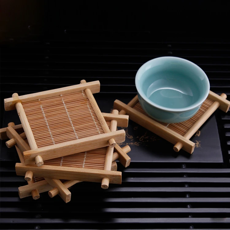 6 шт./лот, бамбуковый коврик для чайных чашек, деревянная подставка, чайный набор, кухонные аксессуары, подстаканник для подстаканников, тарелка с теплоизоляцией