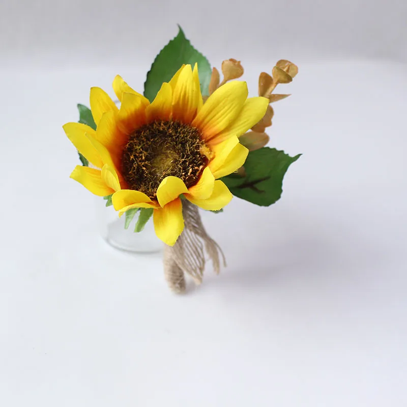 Boutonniere Flowers wedding wrist corsage flowers silk roses yellow  (38)