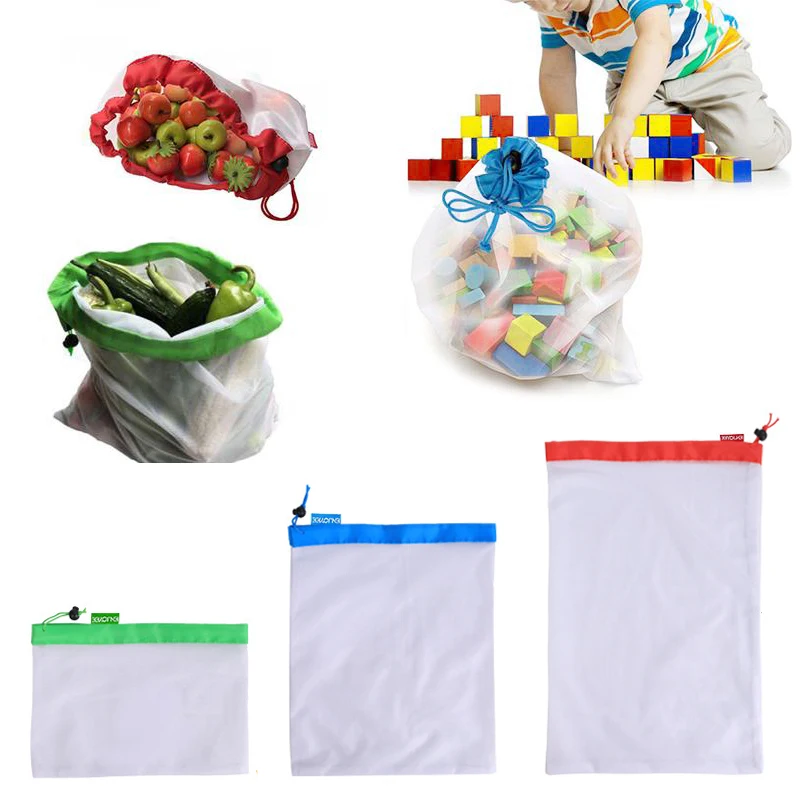 

New Reusable Mesh Produce Bags Washable Eco Friendly Bags for Grocery Shopping Storage Fruit Vegetable Toys Sundries