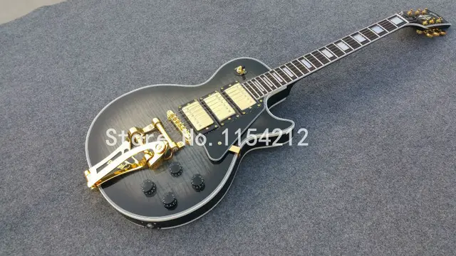 Cheap Hot Sale:LP Custom Electric Guitar with Vibrato(Bigsby),  burst Gray  ,High quality,body top with luxury flame way