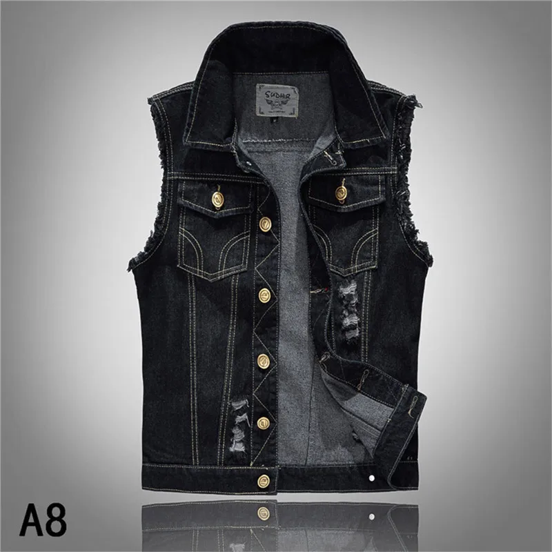 Plus Size 6XL Denim Vest Men Sleeveless Jackets Casual Waistcoat Men's Jean Coat Ripped Slim Fit Men Jacket Cowboy Spring Autumn Plus Size 6XL Denim Vest Men Sleeveless Jackets Casual Waistcoat Men's Jean Coat Ripped Slim Fit Men Jacket Cowboy Spring Autumn