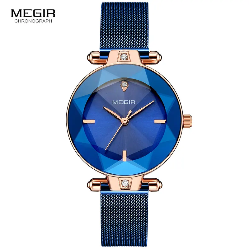 

MEGIR Women's Business Bracelet Analog Watches Simple Mesh Band Quartz Wristwatch Relojes de Mujer Relogios Femininos 4209 Blue