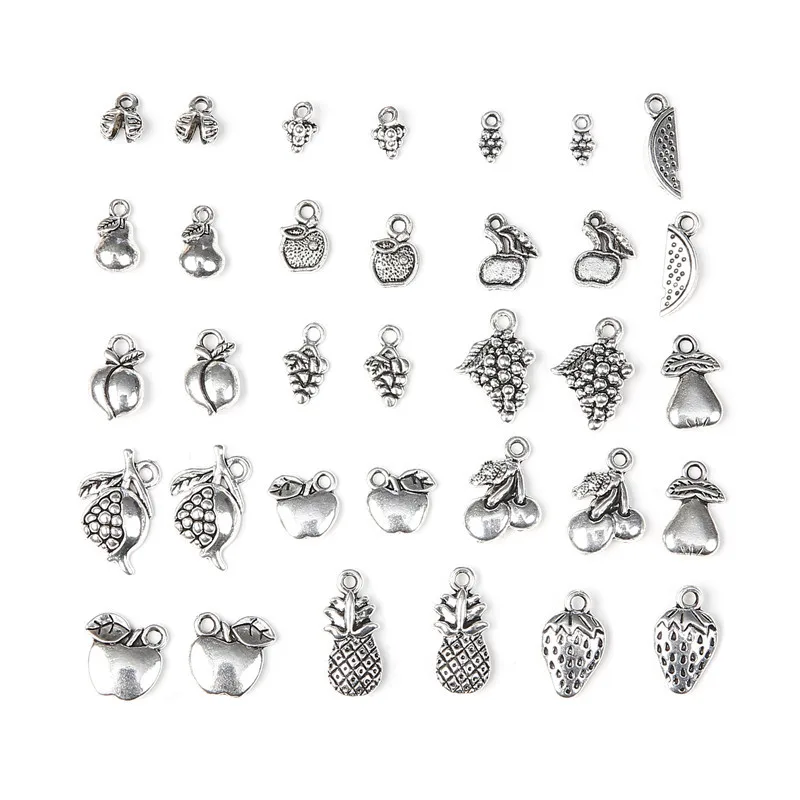 

50pcs Mixed Tibetan Silver Charms Diy Beads Pineapple Watermelon Strawberry Pendant Fruit Charm for Jewelry Making