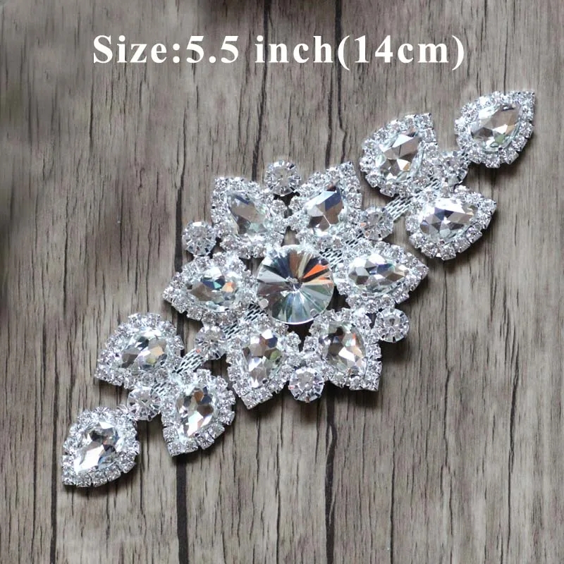 2 шт./лот 5.5 ''Кристалл Rhinestone Аппликация Свадебное Sash горный хрусталь патч свадебное платье украшения LSAP005 - Цвет: Silver Clear