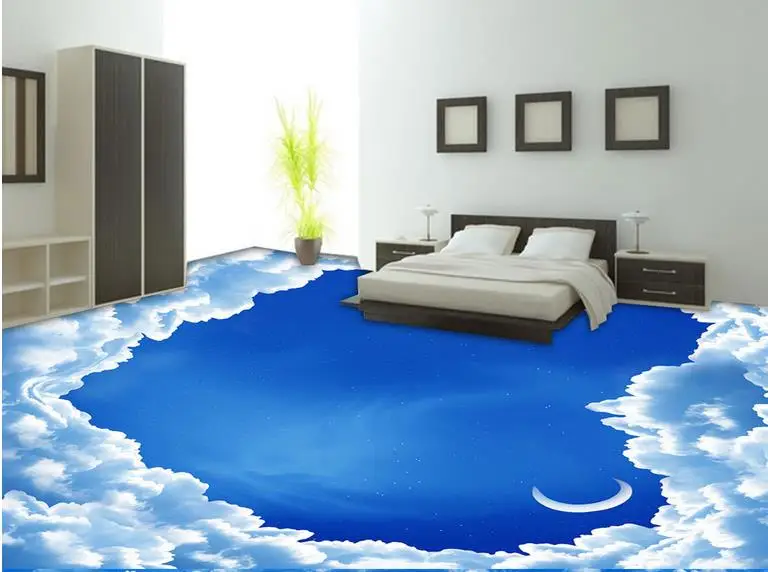 custom 3d floor Blue sky and white clouds self adhesive wallpaper 3d