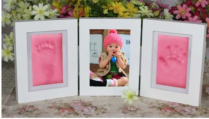 Детская фоторамка Diy отпечаток руки отпечаток Литой Подарочный набор картина с мягкой глиняной крышкой новинка подарок для ребенка - Цвет: pink