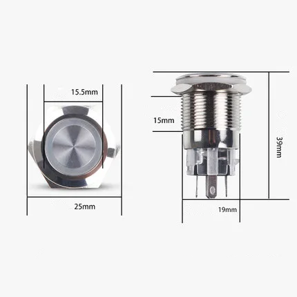 19mm Power Mark Press Metal Push Button Switch Waterproof Latching Self-lock Fixation LED Light Illumination 3V 5V 12V 24V 220V