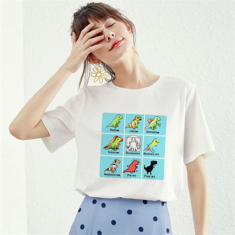 

Harajuku Aesthetic Tshirt Women Cotton 2019 Funny T-Rex Art T-shirt Female Short Sleeve Sexy T Shirt Tumblr Plus Size Tops Tees